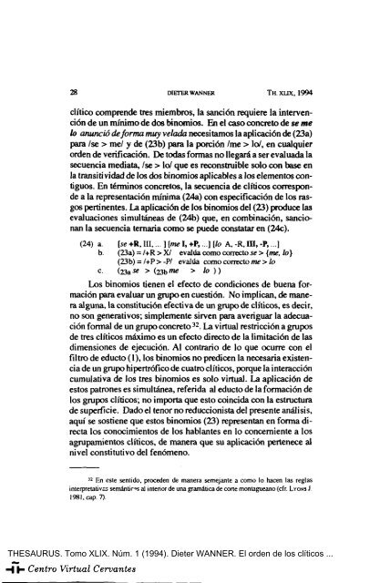 El orden de los clíticos agrupados en castellano - Centro Virtual ...