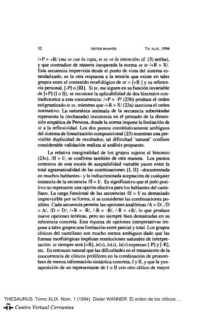 El orden de los clíticos agrupados en castellano - Centro Virtual ...