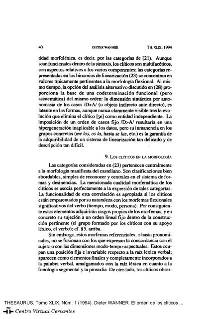 El orden de los clíticos agrupados en castellano - Centro Virtual ...