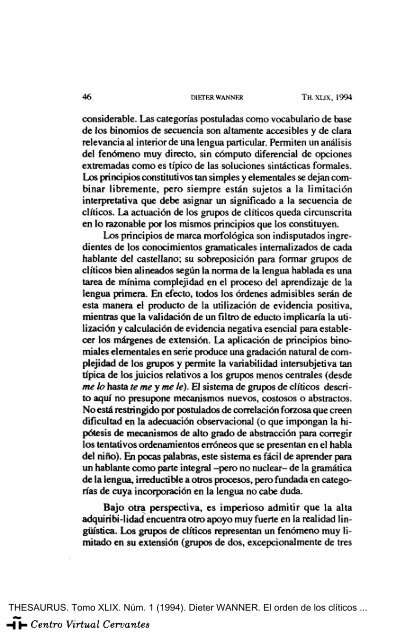 El orden de los clíticos agrupados en castellano - Centro Virtual ...