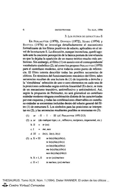 El orden de los clíticos agrupados en castellano - Centro Virtual ...