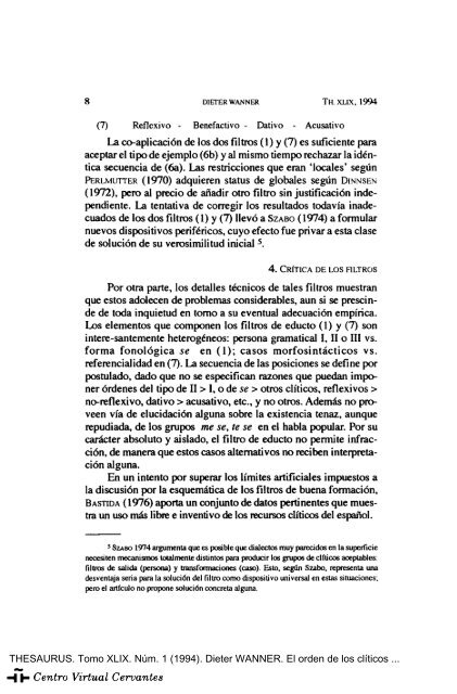 El orden de los clíticos agrupados en castellano - Centro Virtual ...