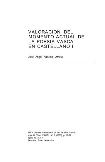 Valoración del momento actual de la poesía vasca en castellano I