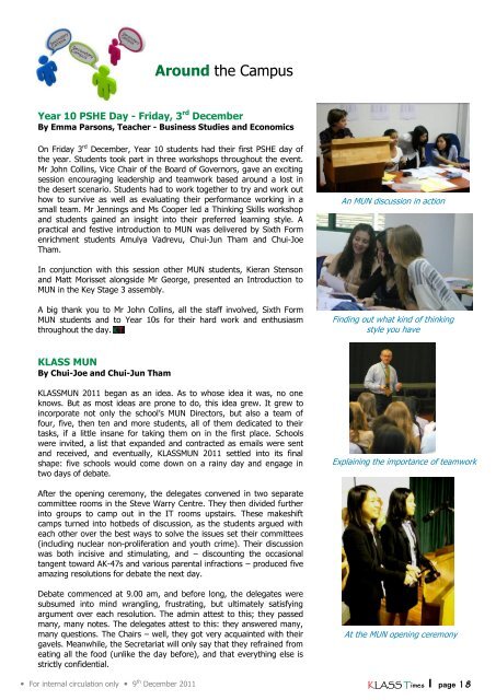 Issue No. 006, 9th December 2011 - The Alice Smith School