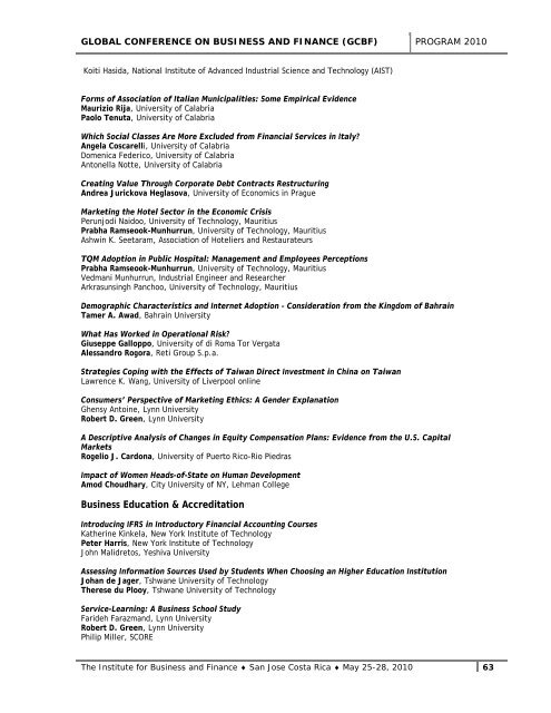 Table of Contents - The Institute for Business and Finance Research ...