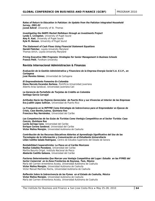 Table of Contents - The Institute for Business and Finance Research ...