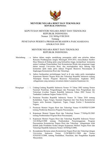 MENTERI NEGARA RISET DAN TEKNOLOGI KEPUTUSAN ...