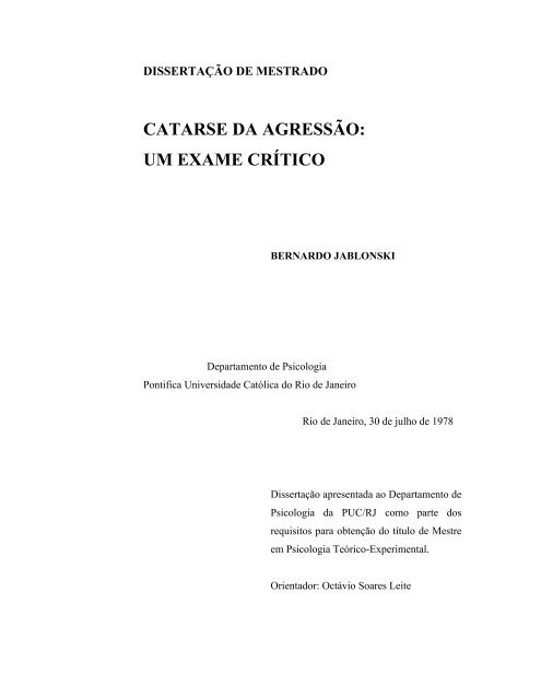 catarse da agressão: um exame crítico - Professor Tito Sena