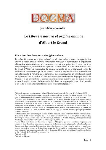 Le Liber De natura et origine animae d'Albert le Grand - Dogma