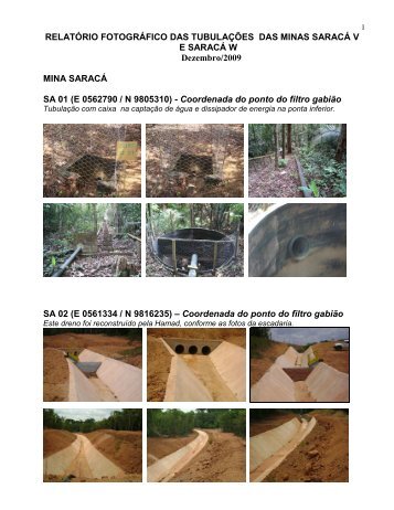 relatório fotográfico das tubulações do almeidas, aviso e saracá