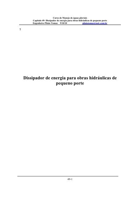 Dissipador de energia para obras hidráulicas de ... - Plinio Tomaz