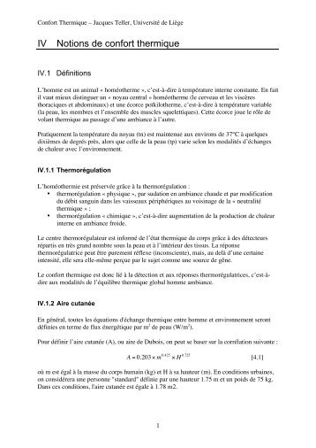 IV Notions de confort thermique - LEMA - Université de Liège