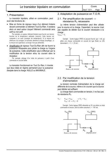 Le transistor bipolaire en commutation OURS