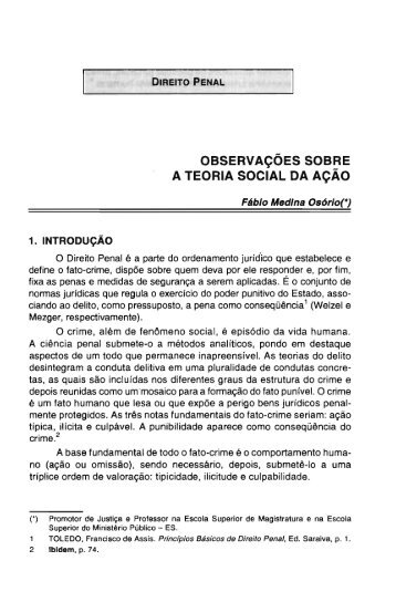 Direito Penal Observacoes sobre a teoria social da acao Por
