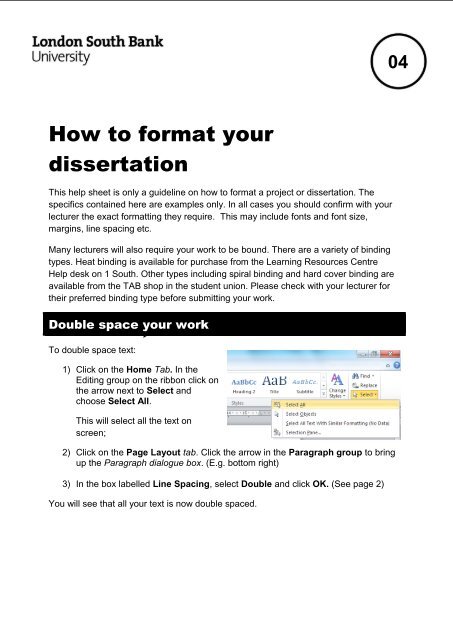 How to format your dissertation - My LSBU