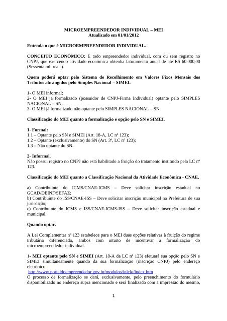 MICROEMPREENDEDOR INDIVIDUAL – MEI Atualizado em 01/01 ...