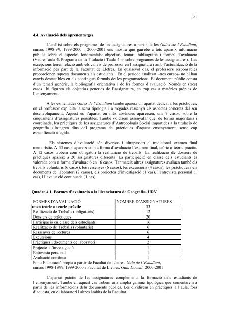 avaluació de l'ensenyament de geografia - Universitat Rovira i Virgili