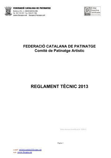 Reglament 2013 Federació Catalana de Patinatge