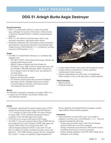 DDG 51 Arleigh Burke Aegis Destroyer - DOT&E