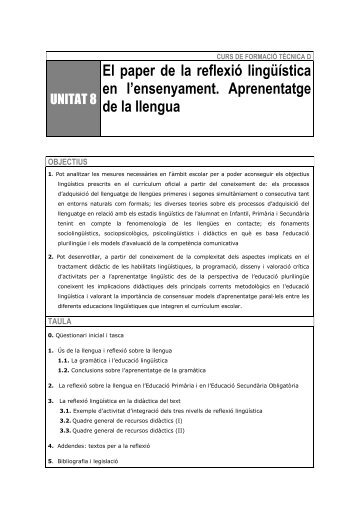 El paper de la reflexió lingüística en l'ensenyament. Aprenentatge ...