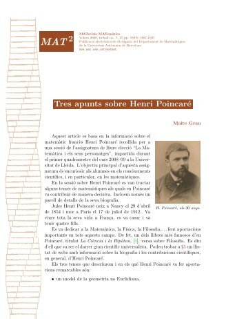 2 Tres apunts sobre Henri Poincaré - Departament de matemàtiques