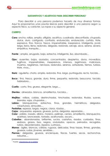 sustantivos y adjetivos para describir personas - Apuntes de Lengua