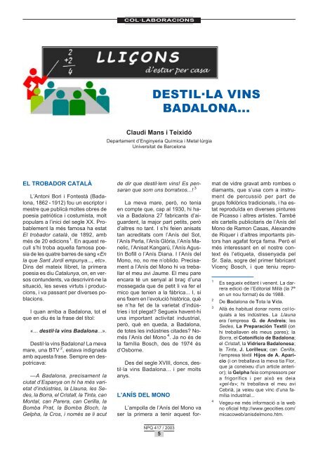 DESTIL·LA VINS BADALONA... - Universitat de Barcelona