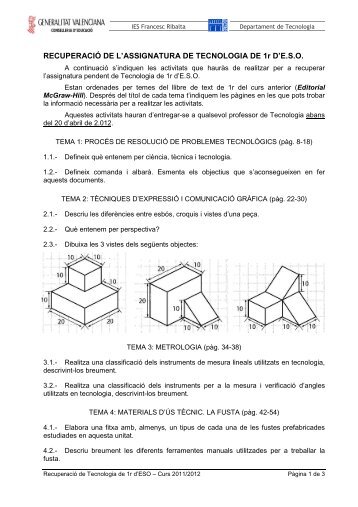 Recuperació de Tecnologia de 1r d'ESO - IES Francesc Ribalta