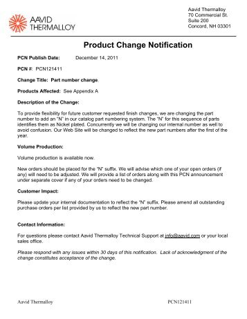 Product Change Notification - Aavid