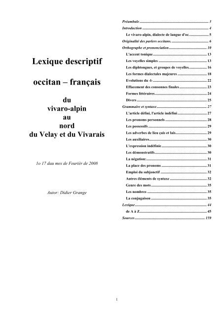 Lexic Descriptiu Occitan Nòrd Velaivivarés Marraire