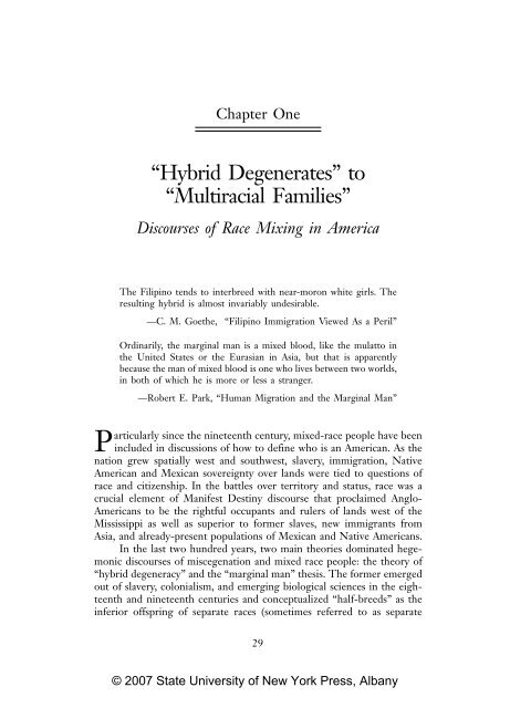 “Hybrid Degenerates” to “Multiracial Families” - SUNY Press