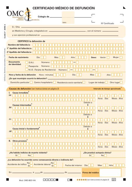 legal Cuaderno Robar a certificado de defuncion cast... - Instituto Nacional de Estadística