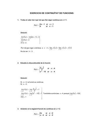 EXERCICIS DE CONTINUÏTAT DE FUNCIONS: