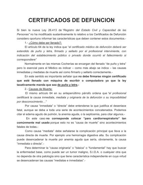 CERTIFICADOS DE DEFUNCION - colegio de medicos