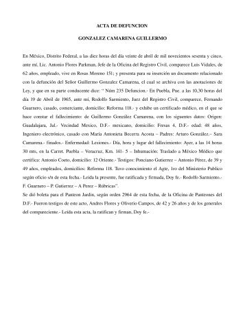 ACTA DE DEFUNCION GONZALEZ CAMARENA GUILLERMO En ...