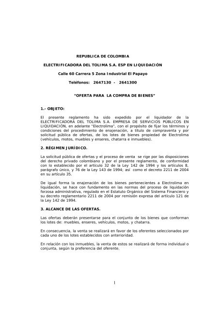 REPUBLICA DE COLOMBIA ELECTRIFICADORA DEL ... - Electrolima