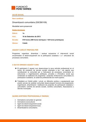 Dinamització comunitaria (SSCB0109) - Fundació Pere Tarrés