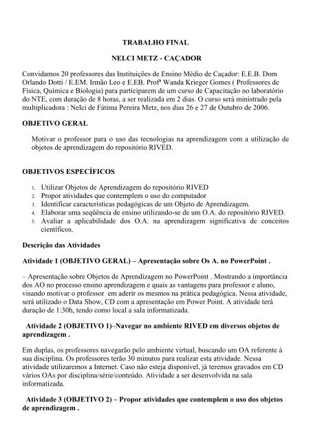 Convidamos 20 professores da escola: Centro Educacional ... - LaPEF