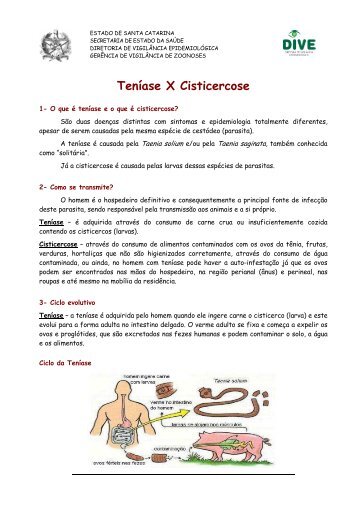 Teníase X Cisticercose - Diretoria de Vigilância Epidemiológica