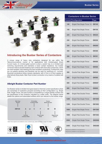 Introducing the Busbar Series of Contactors - Albright International Ltd