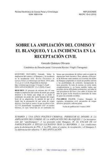 SOBRE LA AMPLIACIÓN DEL COMISO Y EL BLANQUEO ... - Criminet