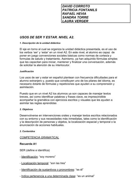 Usos de los verbos SER y ESTAR (Nivel A2)