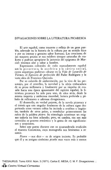 Divagaciones sobre la literatura picaresca - Centro Virtual Cervantes