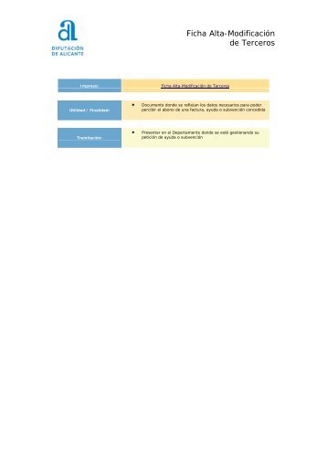 Ficha Alta-Modificación de Terceros - Diputación de Alicante