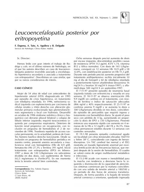 Leucoencefalopatía posterior por eritropoyetina - Nefrología