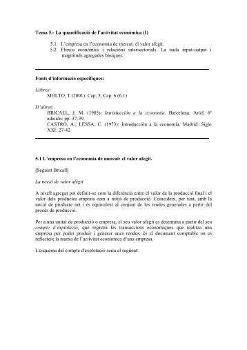 Tema 5.- La quantificació de l'activitat econòmica (I) 5.1 L'empresa ...