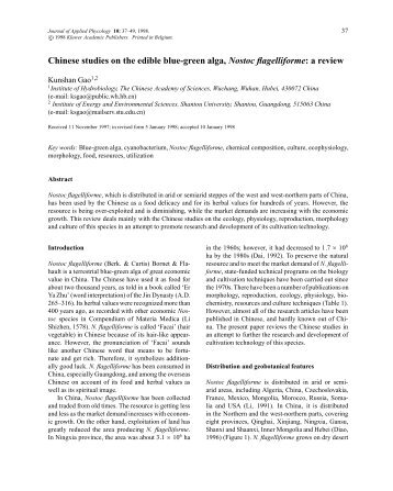 Chinese studies on the edible blue-green alga, Nostoc flagelliforme ...
