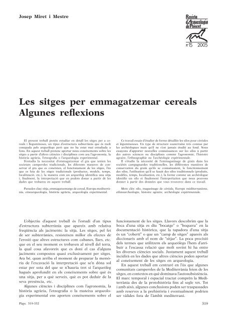 Les sitges per emmagatzemar cereals: algunes reflexions - RACO