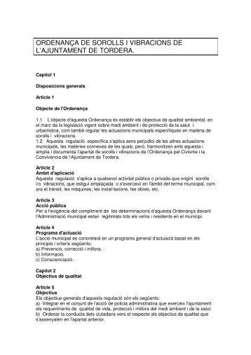 Ordenança reguladora de sorolls i vibracions - Ajuntament de Tordera