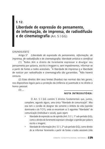 Liberdade de expressão do pensamento, de informação, de ...